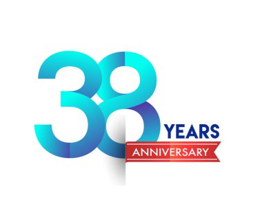 kırmızı kurdele ile 38 yıl yıldönümü kutlama mavi logo. Doğum günü partisi için vektör tasarım şablonu 