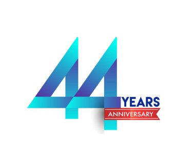 kırmızı kurdele ile 44 yıl yıldönümü kutlama mavi logo. Doğum günü partisi için vektör tasarım şablonu 