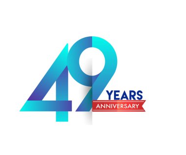 kırmızı kurdele ile 49 yaş yıldönümü kutlama mavi logo. Doğum günü partisi için vektör tasarım şablonu 