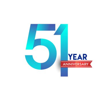 kırmızı kurdele ile 51 yıl yıldönümü kutlama mavi logo. Doğum günü partisi için vektör tasarım şablonu 