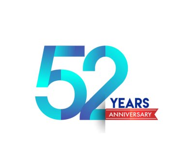 kırmızı kurdele ile 52 yıl yıldönümü kutlama mavi logo. Doğum günü partisi için vektör tasarım şablonu 