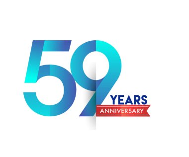 kırmızı kurdele ile 59 yaş yıldönümü kutlama mavi logo. Doğum günü partisi için vektör tasarım şablonu 