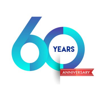 kırmızı kurdele ile 60 yıl yıldönümü kutlama mavi logo. Doğum günü partisi için vektör tasarım şablonu 