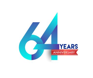 kırmızı kurdele ile 64 yıl yıldönümü kutlama mavi logo. Doğum günü partisi için vektör tasarım şablonu 