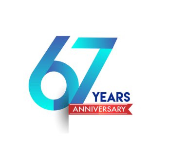 kırmızı kurdele ile 67 yıl yıldönümü kutlama mavi logo. Doğum günü partisi için vektör tasarım şablonu 