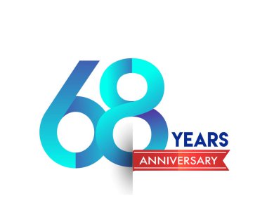 kırmızı kurdele ile 68 yıl yıldönümü kutlama mavi logo. Doğum günü partisi için vektör tasarım şablonu 