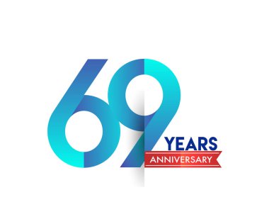 kırmızı kurdele ile 69 yıl yıldönümü kutlama mavi logo. Doğum günü partisi için vektör tasarım şablonu 