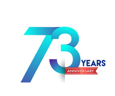 kırmızı kurdele ile 73 yıl yıldönümü kutlama mavi logo. Doğum günü partisi için vektör tasarım şablonu 