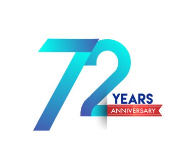 kırmızı kurdele ile 72 yıl yıldönümü kutlama mavi logo. Doğum günü partisi için vektör tasarım şablonu 
