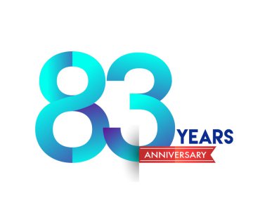 kırmızı kurdele ile 83 yıl yıldönümü kutlama mavi logo. Doğum günü partisi için vektör tasarım şablonu 