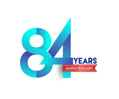 kırmızı kurdele ile 84 yıl yıldönümü kutlama mavi logo. Doğum günü partisi için vektör tasarım şablonu 