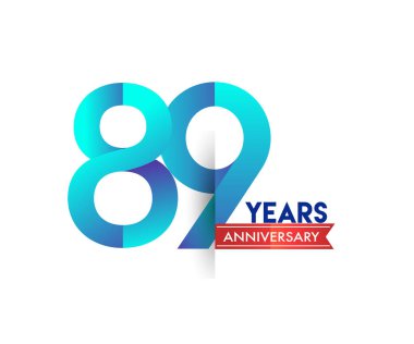kırmızı kurdele ile 89 yıl yıldönümü kutlama mavi logo. Doğum günü partisi için vektör tasarım şablonu 