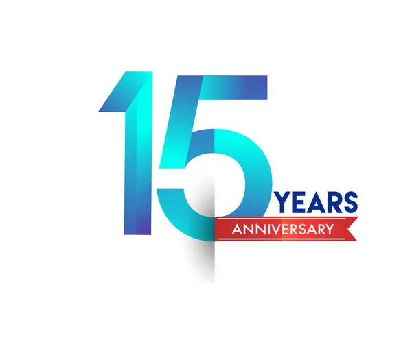 Anos Celebração Aniversário Logotipo Azul Com Fita Vermelha Modelo Design —  Vetores de Stock