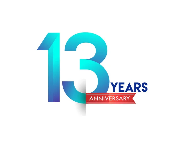 13年纪念庆祝蓝色标志与红色丝带 生日派对矢量设计模板 — 图库矢量图片