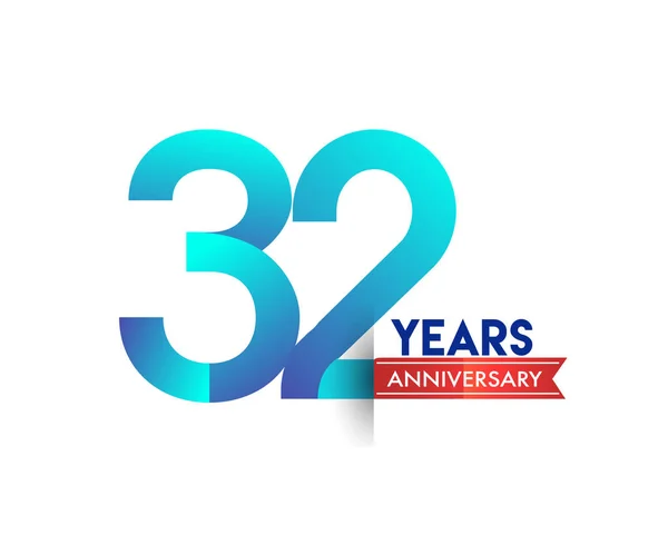 Jaar Verjaardag Viering Blauw Logo Met Rood Lint Vector Ontwerpsjabloon — Stockvector