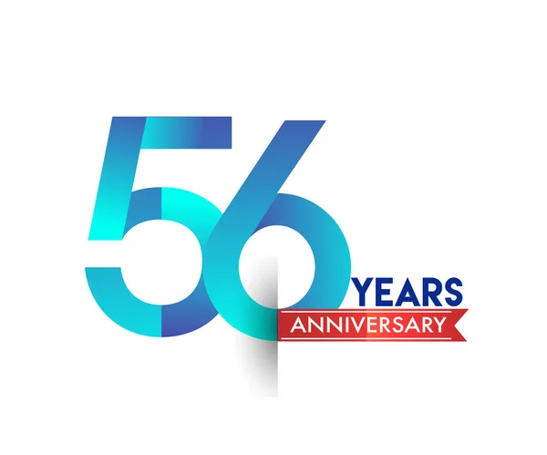 56年纪念庆祝蓝色标志与红色丝带 生日派对矢量设计模板 — 图库矢量图片