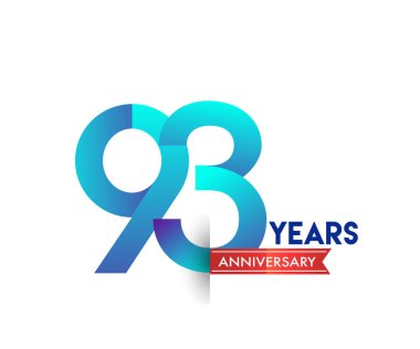 kırmızı kurdele ile 93 yıl yıldönümü kutlama mavi logo. Doğum günü partisi için vektör tasarım şablonu 