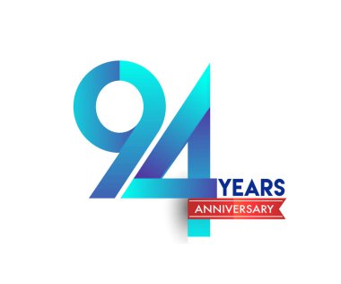 kırmızı kurdele ile 94 yıl yıldönümü kutlama mavi logo. Doğum günü partisi için vektör tasarım şablonu 