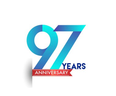 kırmızı kurdele ile 97 yıl yıldönümü kutlama mavi logo. Doğum günü partisi için vektör tasarım şablonu 