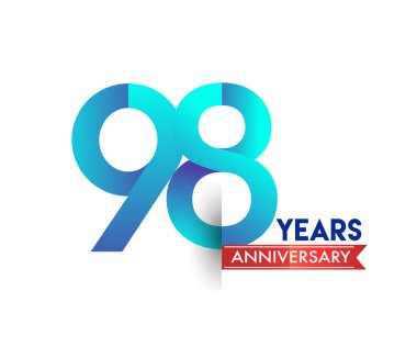 kırmızı kurdele ile 98 yıl yıldönümü kutlama mavi logo. Doğum günü partisi için vektör tasarım şablonu 