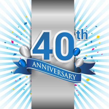 40 yıl yıldönümü kutlama mavi şerit logolu. Doğum günü partisi için vektör tasarım şablonu 