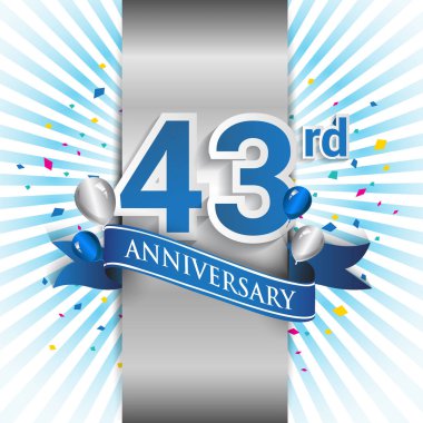 43 yıl yıldönümü kutlama mavi şerit logolu. Doğum günü partisi için vektör tasarım şablonu 