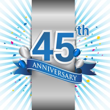 45 yıl yıldönümü kutlama mavi şerit logolu. Doğum günü partisi için vektör tasarım şablonu 
