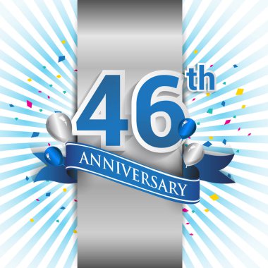 46 yıl yıldönümü kutlama mavi şerit logolu. Doğum günü partisi için vektör tasarım şablonu 