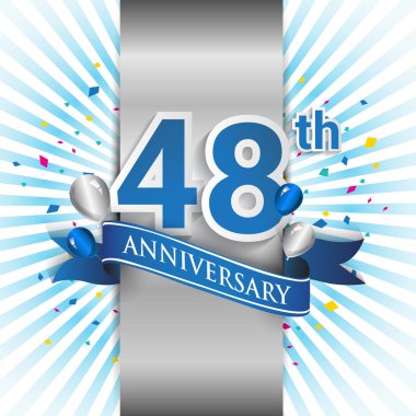 48 yıllık yıldönümü kutlama mavi şerit logolu. Doğum günü partisi için vektör tasarım şablonu 