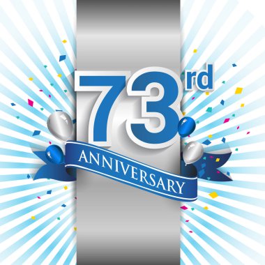73 yıl yıldönümü kutlama mavi şerit logolu. Doğum günü partisi için vektör tasarım şablonu 