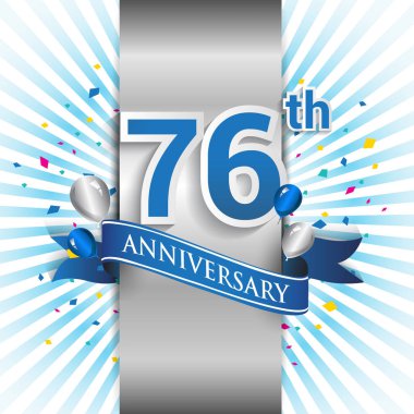 76 yıl yıldönümü kutlama mavi şerit logolu. Doğum günü partisi için vektör tasarım şablonu 