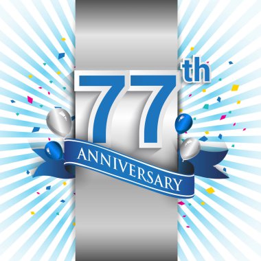 77 yıl yıldönümü kutlama mavi şerit logolu. Doğum günü partisi için vektör tasarım şablonu 