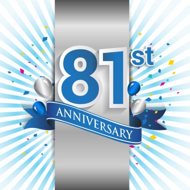 81 yıl yıldönümü kutlama mavi şerit logolu. Doğum günü partisi için vektör tasarım şablonu 