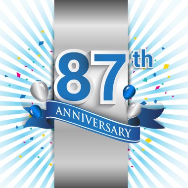 87 yıl yıldönümü kutlama mavi şerit logolu. Doğum günü partisi için vektör tasarım şablonu 