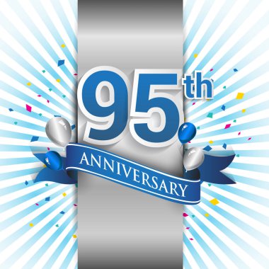 95 yıl yıldönümü kutlama mavi şerit logolu. Doğum günü partisi için vektör tasarım şablonu 