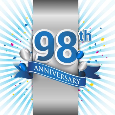 98 yıl yıldönümü kutlama mavi şerit logolu. Doğum günü partisi için vektör tasarım şablonu 