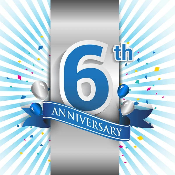 Anos Celebração Aniversário Logotipo Azul Com Fita Modelo Design Vetorial —  Vetores de Stock