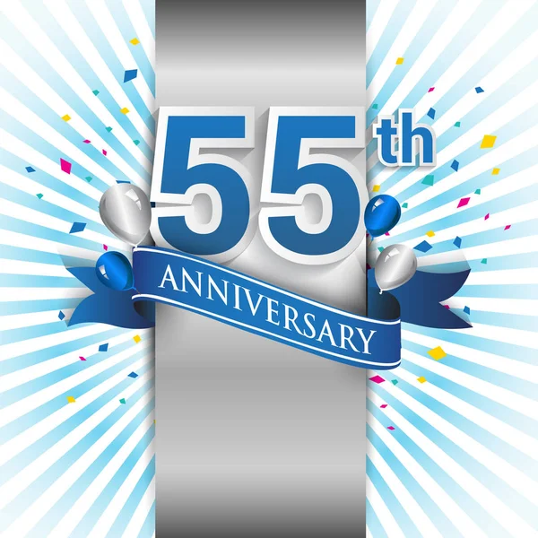 Anos Celebração Aniversário Logotipo Azul Com Fita Modelo Design Vetorial —  Vetores de Stock