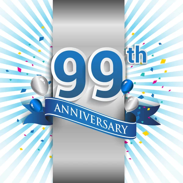 Anos Celebração Aniversário Logotipo Azul Com Fita Modelo Design Vetorial — Vetor de Stock