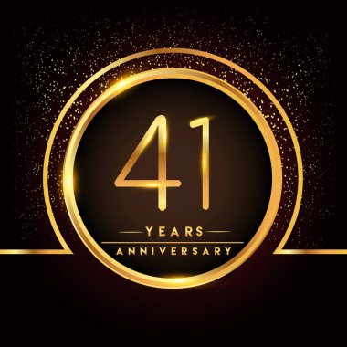 41 yıl yıldönümü kutlama logo. Altın logosuna siyah arka plan, vektör tasarımı tebrik veya davetiye kartı.