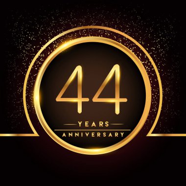 44 yıl yıldönümü kutlama logo. Altın logosuna siyah arka plan, vektör tasarımı tebrik veya davetiye kartı.