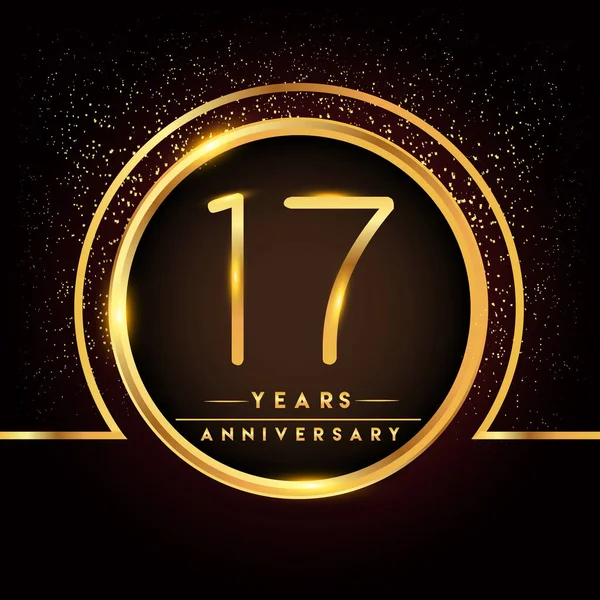 17年周年纪念庆祝标识 黑色背景的金色标志 问候或邀请卡的矢量设计 — 图库矢量图片