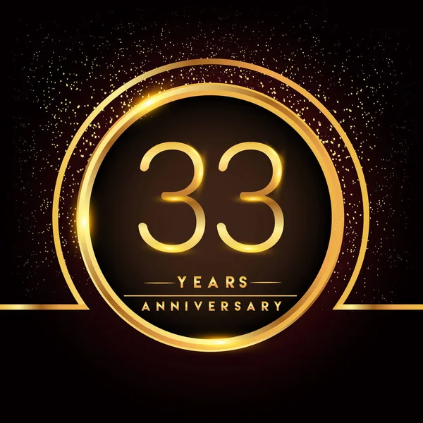 33年周年纪念庆祝标识 黑色背景的金色标志 问候或邀请卡的矢量设计 — 图库矢量图片