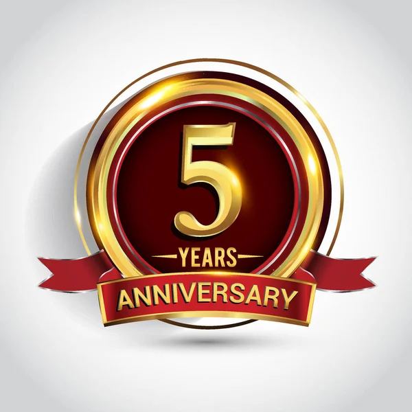 Anni Anniversario Celebrazione Logotipo Logo Con Anello Dorato Nastro Sfondo — Vettoriale Stock