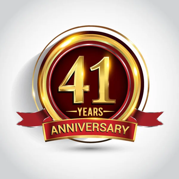 Logotipo Celebración Años Logotipo Con Anillo Dorado Cinta Sobre Fondo — Vector de stock