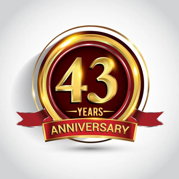 Years Anniversary Celebration Logotype Logo Golden Ring Ribbon Dark Red — Stock Vector