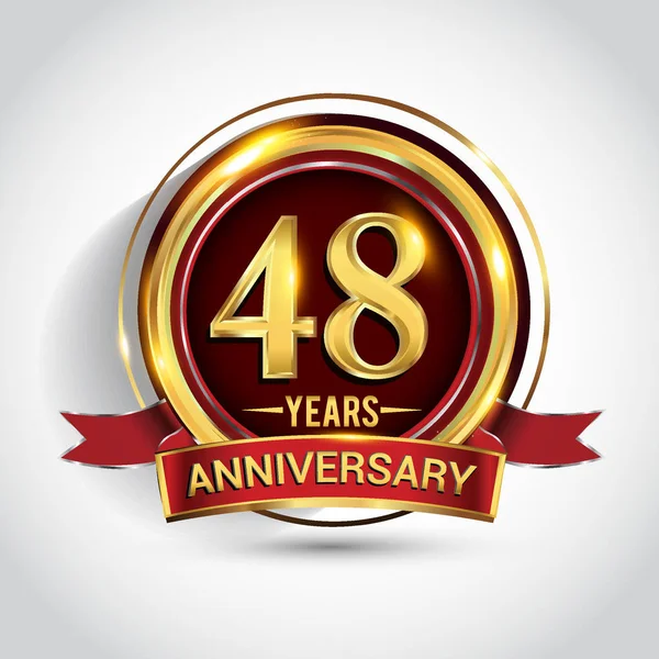 Yıllık Yıldönümü Kutlama Logo Altın Yüzük Şerit Üzerinde Koyu Kırmızı — Stok Vektör