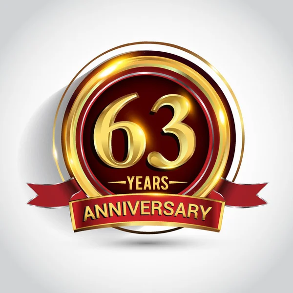 Years Anniversary Celebration Logotype Logo Golden Ring Ribbon Dark Red — Stock Vector