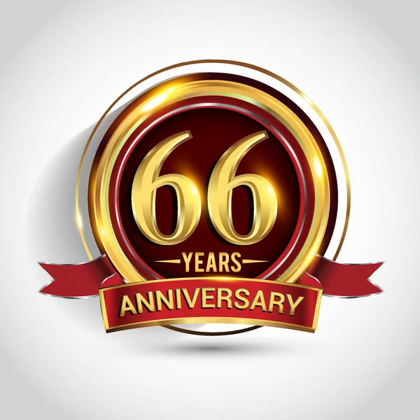 Lat Rocznica Obchodów Logotyp Logo Złoty Pierścień Wstążki Ciemnym Tle — Wektor stockowy