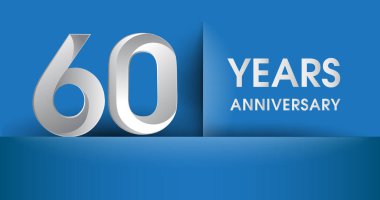 60 yıl yıldönümü logosu, mavi vektör tasarım şablonu öğeleri Doğum günün için parti